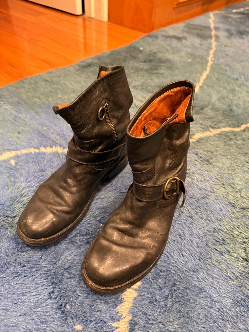 Fiorentini + Baker Black Leather Ankle Boots with Buckle
